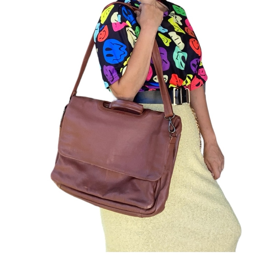 Brown Leather Messenger Laptop Shoulder Bag Briefcase with removable strap